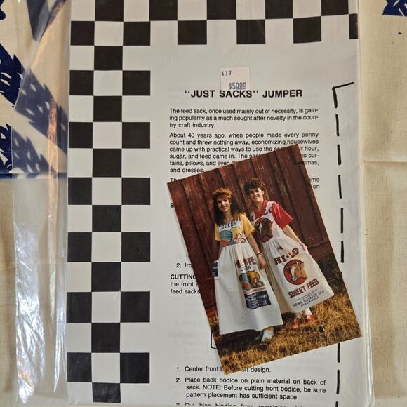 Flour Sack Children Jumper Pattern Kit 4 Flour Sacks Blue Ribbon Race Horse Oats - Picture 5 of 11